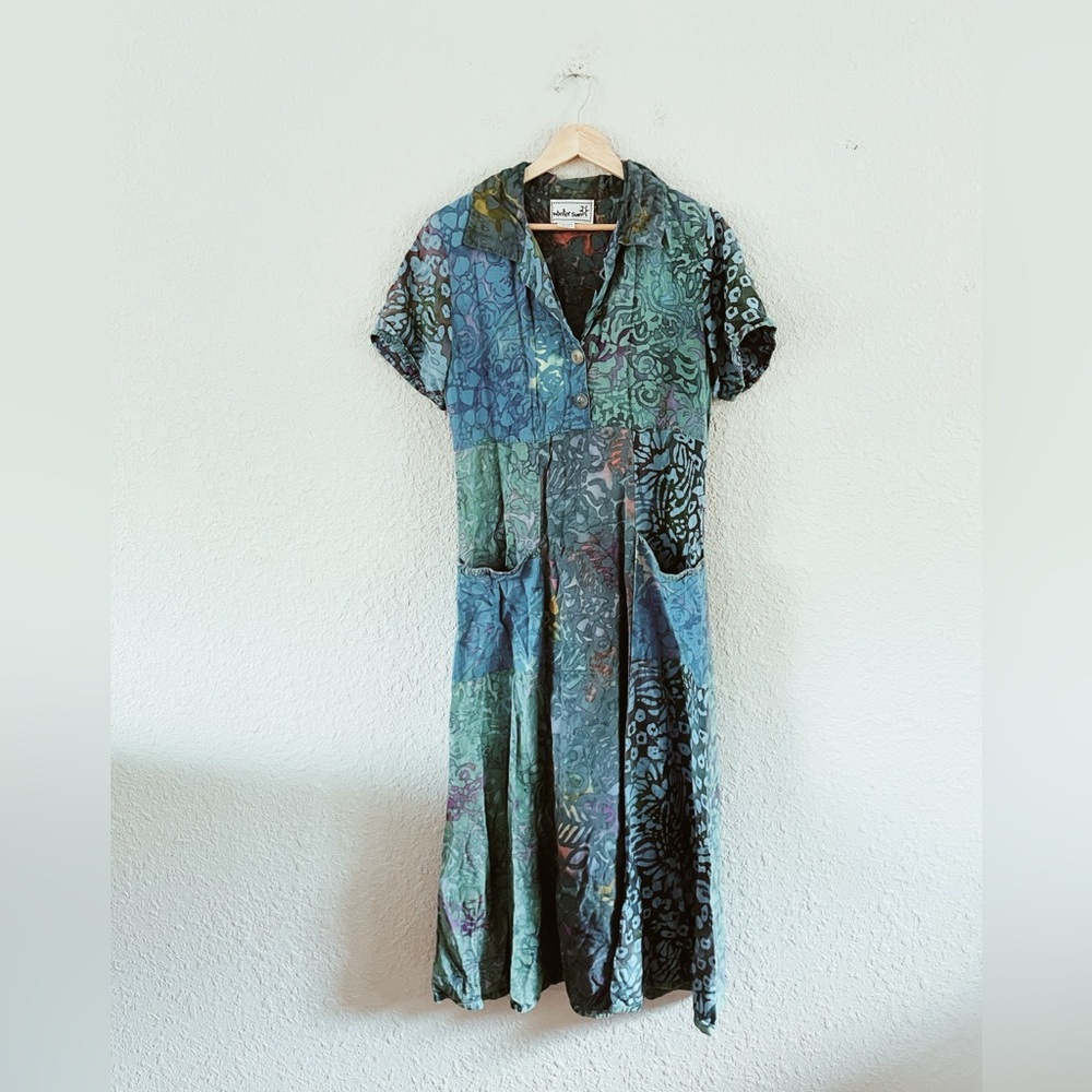 Vintage Winter Sun Button Front Patchwork Midi / … - image 1